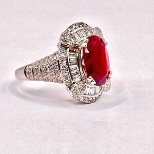 All natural 3.97 ct ruby 18k white gold diamond ring GIA & Lotus Cert.